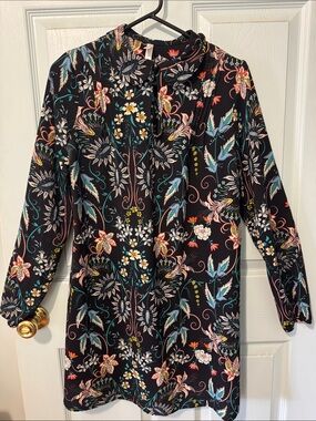 Xhilaration Black Floral Print Tunic - Long Sleeve